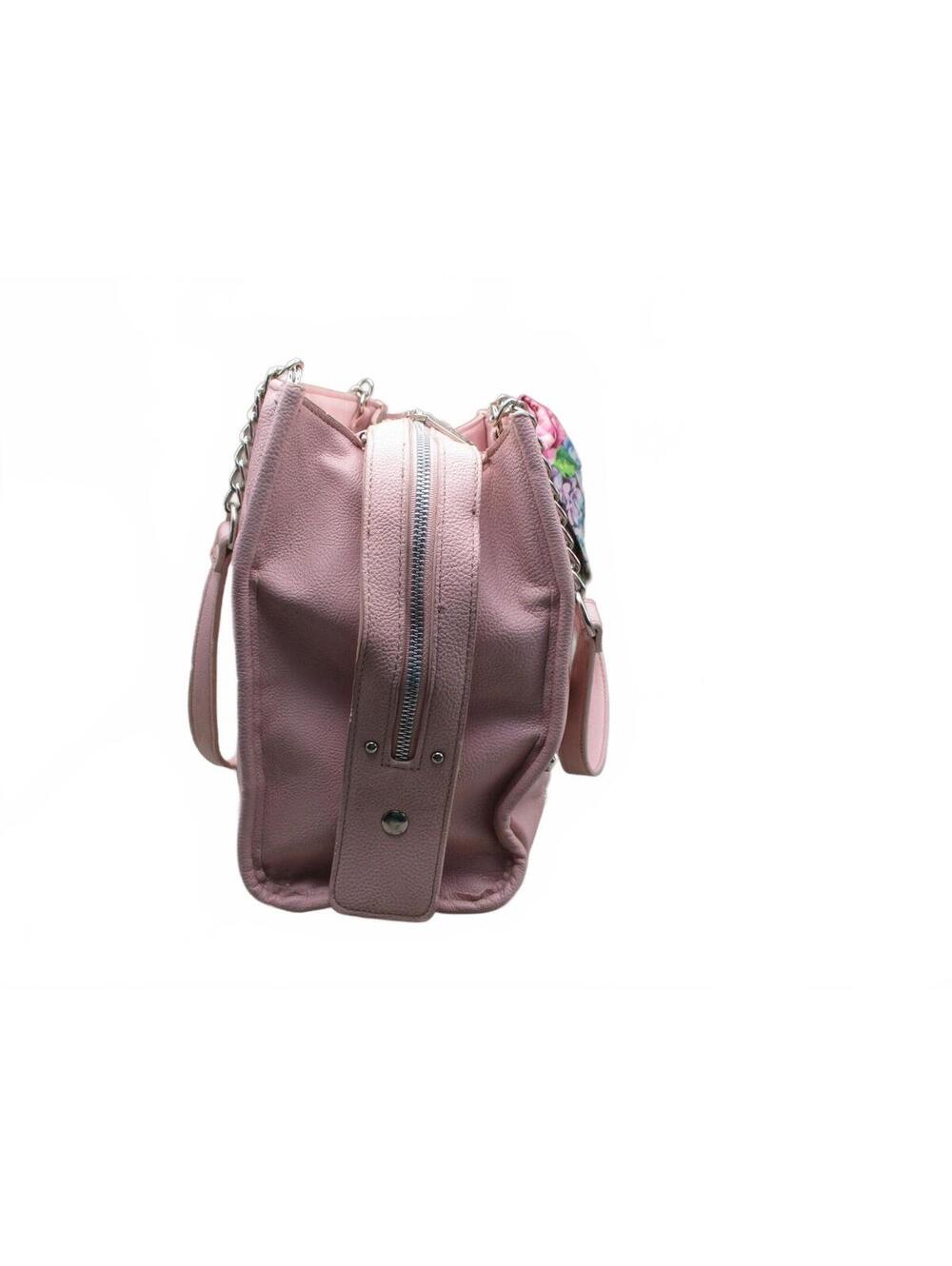 Betsey Johnson Pink Quilted Heart Stud Satchel Shoulder Bag with Floral Scarf - Picture 4 of 8
